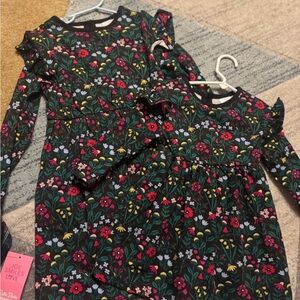 Hanna Andersson Black Dress Set with Red and Green Floral